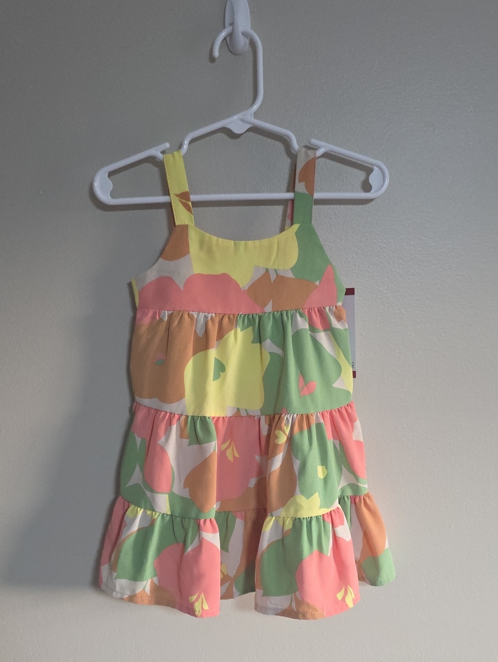Girls' Tiered Sundress in Pastel Yellow, Pink & Green